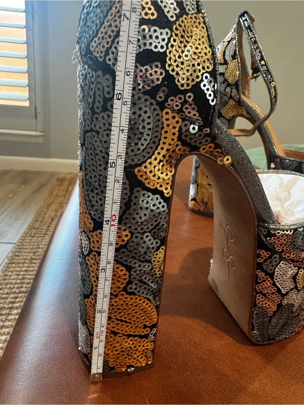 Jessica Simpson Gold & Black Sequin Platform Heels